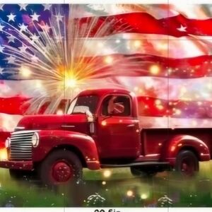 Patriotic Red Vintage Truck Canvas Wall Photo Backdrop Fabric New